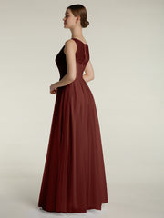 Illusion V-neck Tulle Long Dresses-Terracotta