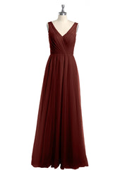 Illusion V-neck Tulle Long Dresses-Terracotta Plus Size