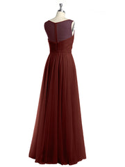 Illusion V-neck Tulle Long Dresses-Terracotta Plus Size