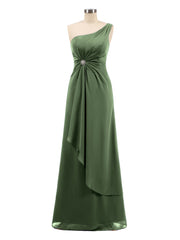 One Shoulder Chiffon Dress with Cascade Skirt-Olive Green