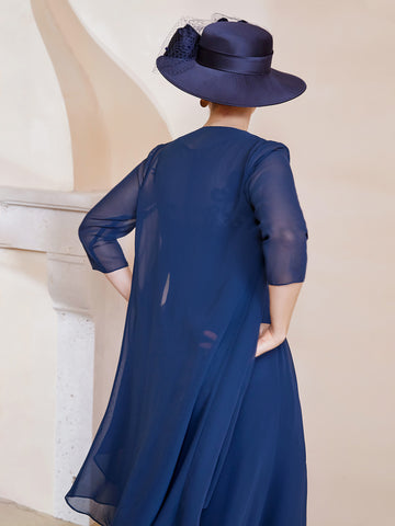 Illusion Neckline Chiffon Dress With Jacket Stormy Plus Size