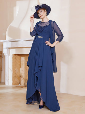 Illusion Neckline Chiffon Dress With Jacket Rust main image 1