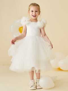 Lace-up Back Tulle Tea-Length Flower Girl Dress