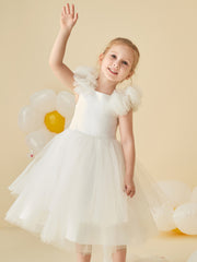 Lace-up Back Tulle Tea-Length Flower Girl Dress