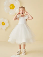 Lace-up Back Tulle Tea-Length Flower Girl Dress
