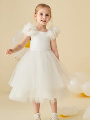 Lace-up Back Tulle Tea-Length Flower Girl Dress