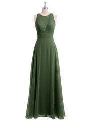 Lace Deep V-neck and Back Chiffon Long Dresses-Olive Green