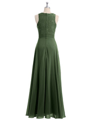 Lace Deep V-neck and Back Chiffon Long Dresses-Olive Green Plus Size