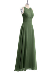 Lace Deep V-neck and Back Chiffon Long Dresses-Olive Green