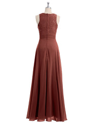 Lace Deep V-neck and Back Chiffon Long Dresses-Terracotta Plus Size
