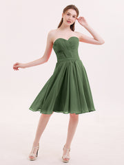 Sweetheart Neck Knee Length Chiffon Bridesmaid Gown-Olive Green Plus Size