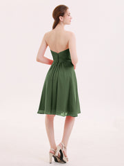 Sweetheart Neck Knee Length Chiffon Bridesmaid Gown-Olive Green