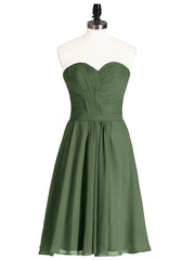 Sweetheart Neck Knee Length Chiffon Bridesmaid Gown-Olive Green Plus Size