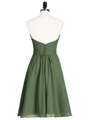 Sweetheart Neck Knee Length Chiffon Bridesmaid Gown-Olive Green Plus Size