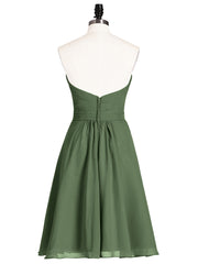 Sweetheart Neck Knee Length Chiffon Bridesmaid Gown-Olive Green