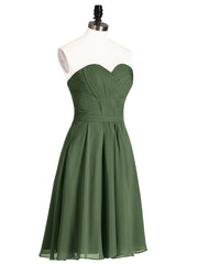 Sweetheart Neck Knee Length Chiffon Bridesmaid Gown-Olive Green Plus Size