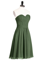 Sweetheart Neck Knee Length Chiffon Bridesmaid Gown-Olive Green