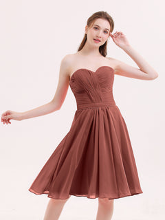 Sweetheart Neck Knee Length Chiffon Bridesmaid Gown-Terracotta