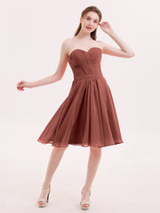 Sweetheart Neck Knee Length Chiffon Bridesmaid Gown-Terracotta Plus Size