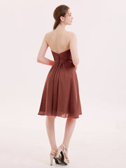 Sweetheart Neck Knee Length Chiffon Bridesmaid Gown-Terracotta Plus Size