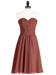 Sweetheart Neck Knee Length Chiffon Bridesmaid Gown-Terracotta Plus Size