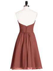 Sweetheart Neck Knee Length Chiffon Bridesmaid Gown-Terracotta Plus Size