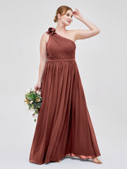 One Flower Shoulder Chiffon Dresses with Pocket Olive Green