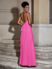 Halter Chiffon Long Dresses for Bridesmaids-Azalea
