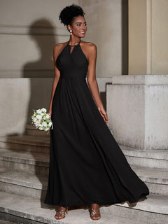 Halter Chiffon Long Dresses for Bridesmaids-Black