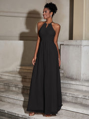 Halter Chiffon Long Dresses for Bridesmaids-Black