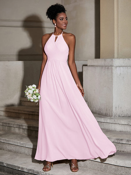 halter bridesmaid dresses BABARONI Chiffon Pearl Pink Floor-length Sleeveless Bow A-line, Pearl Pink / US0 Light Blue A-line Lace Mandy is a sweet Boho Bedroom Size:4-6 year