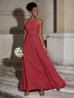 Halter Chiffon Long Dresses for Bridesmaids-Burgundy