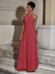 Halter Chiffon Long Dresses for Bridesmaids-Burgundy