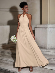 Halter Chiffon Long Dresses for Bridesmaids-Champagne