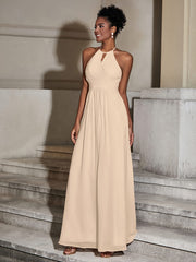 Halter Chiffon Long Dresses for Bridesmaids-Champagne