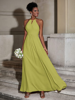 Halter Chiffon Long Dresses for Bridesmaids-Clover