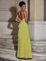 Halter Chiffon Long Dresses for Bridesmaids-Clover