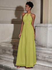 Halter Chiffon Long Dresses for Bridesmaids-Clover