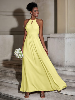 Halter Chiffon Long Dresses for Bridesmaids-Daffodil