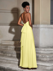 Halter Chiffon Long Dresses for Bridesmaids-Daffodil