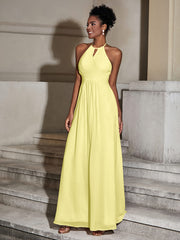 Halter Chiffon Long Dresses for Bridesmaids-Daffodil