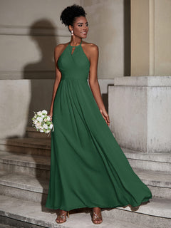 Halter Chiffon Long Dresses for Bridesmaids-Dark Green