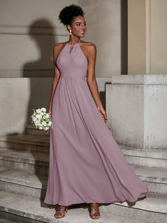 Halter Chiffon Long Dresses for Bridesmaids-Dusk