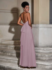 Halter Chiffon Long Dresses for Bridesmaids-Dusk
