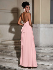 Halter Chiffon Long Dresses for Bridesmaids-Dusty Rose