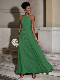 Halter Chiffon Long Dresses for Bridesmaids-Emerald