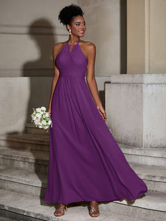 Halter Chiffon Long Dresses for Bridesmaids-Grape