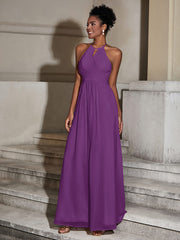 Halter Chiffon Long Dresses for Bridesmaids-Grape