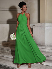 Halter Chiffon Long Dresses for Bridesmaids-Green