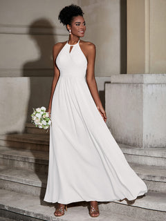 Halter Chiffon Long Dresses for Bridesmaids-Ivory